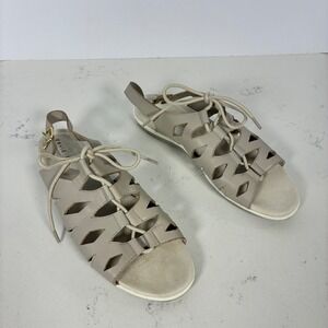 David Tate Sandals 9.5 N Taupe Leather LaceUp Gladiator Comfort Travel Slingback